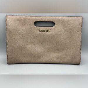 Michael Kors Taupe Saffiano Leather Cutout Handle Clutch